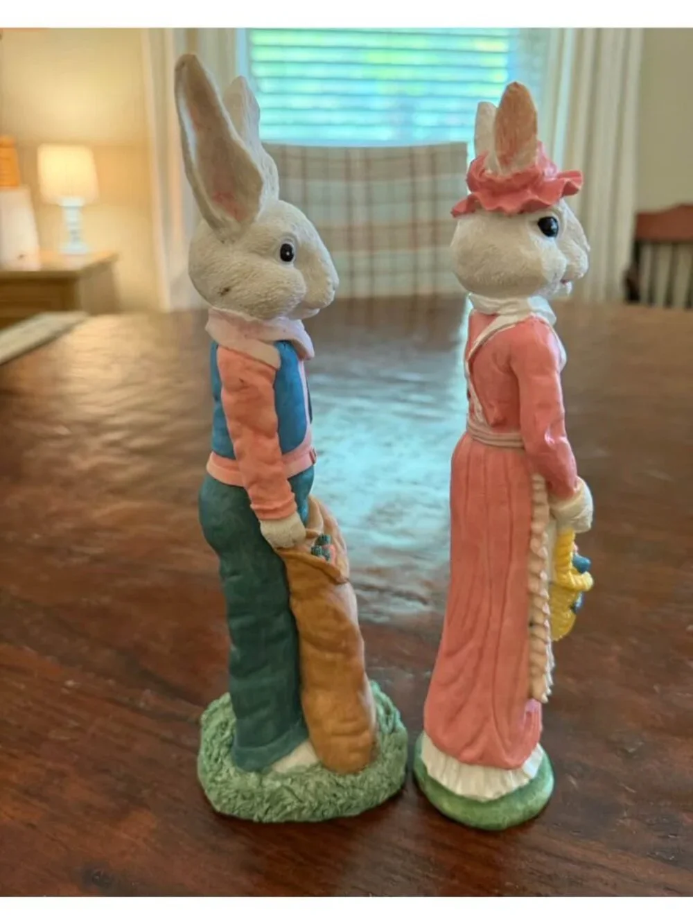 Hermitage Pottery Easter Bunny Figurines Set Boy Girl Rabbits Spring Decor‎